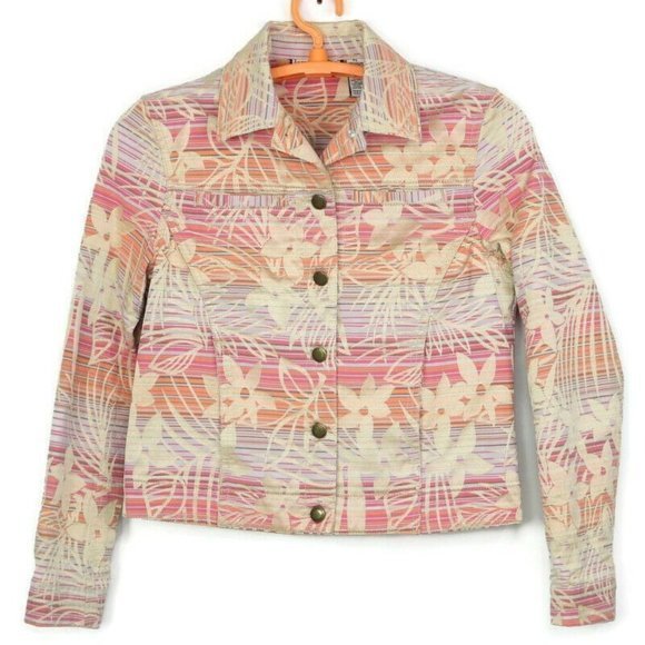 Jamaica Bay Jacket Blazer Pink Peach Orange‎ Gold Floral Button Petite Small PS - Picture 1 of 10